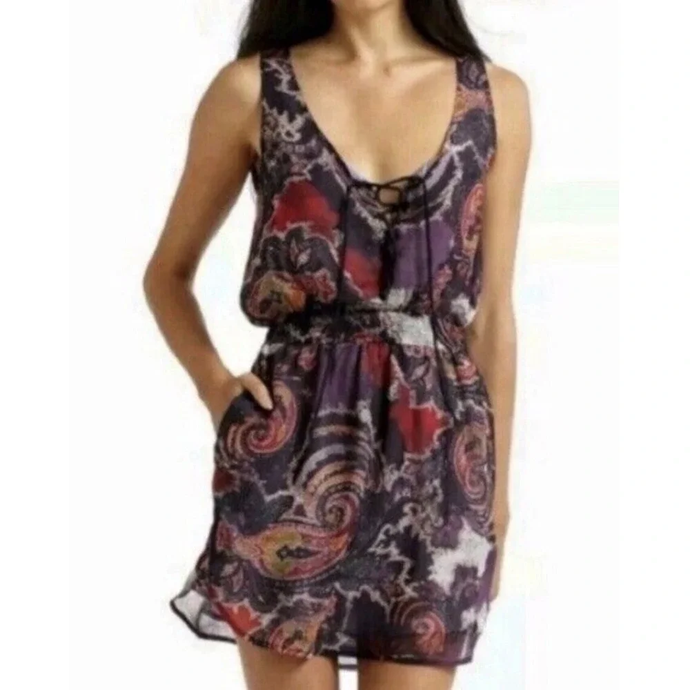 Free‎ People Falling for Georgette Women's Large Mini Dress Paisley Print